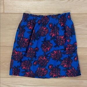 J Crew Blue & Pink Floral Elastic Paperbag Waist Mini Skirt